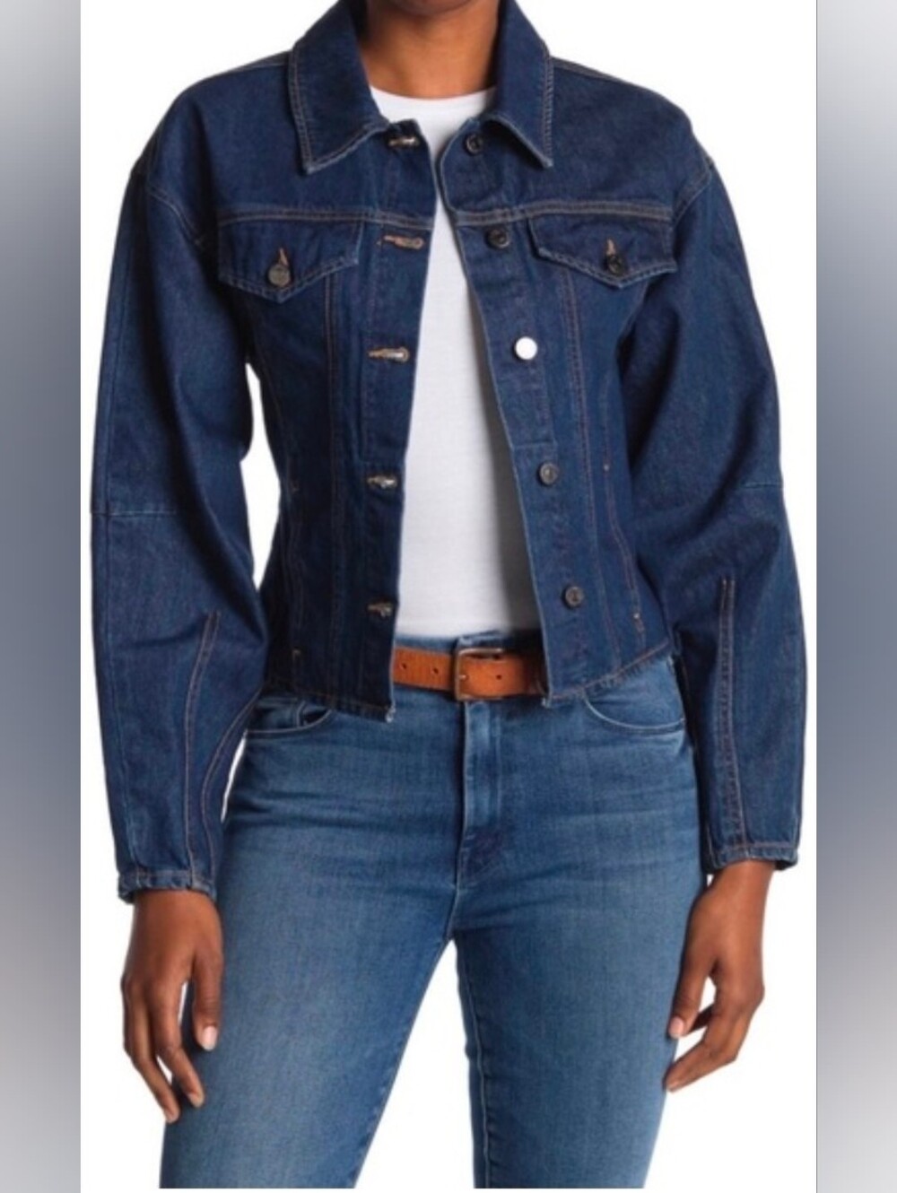 Veronica Beard Imari Denim Jacket In A Dark Blue Wash Size S